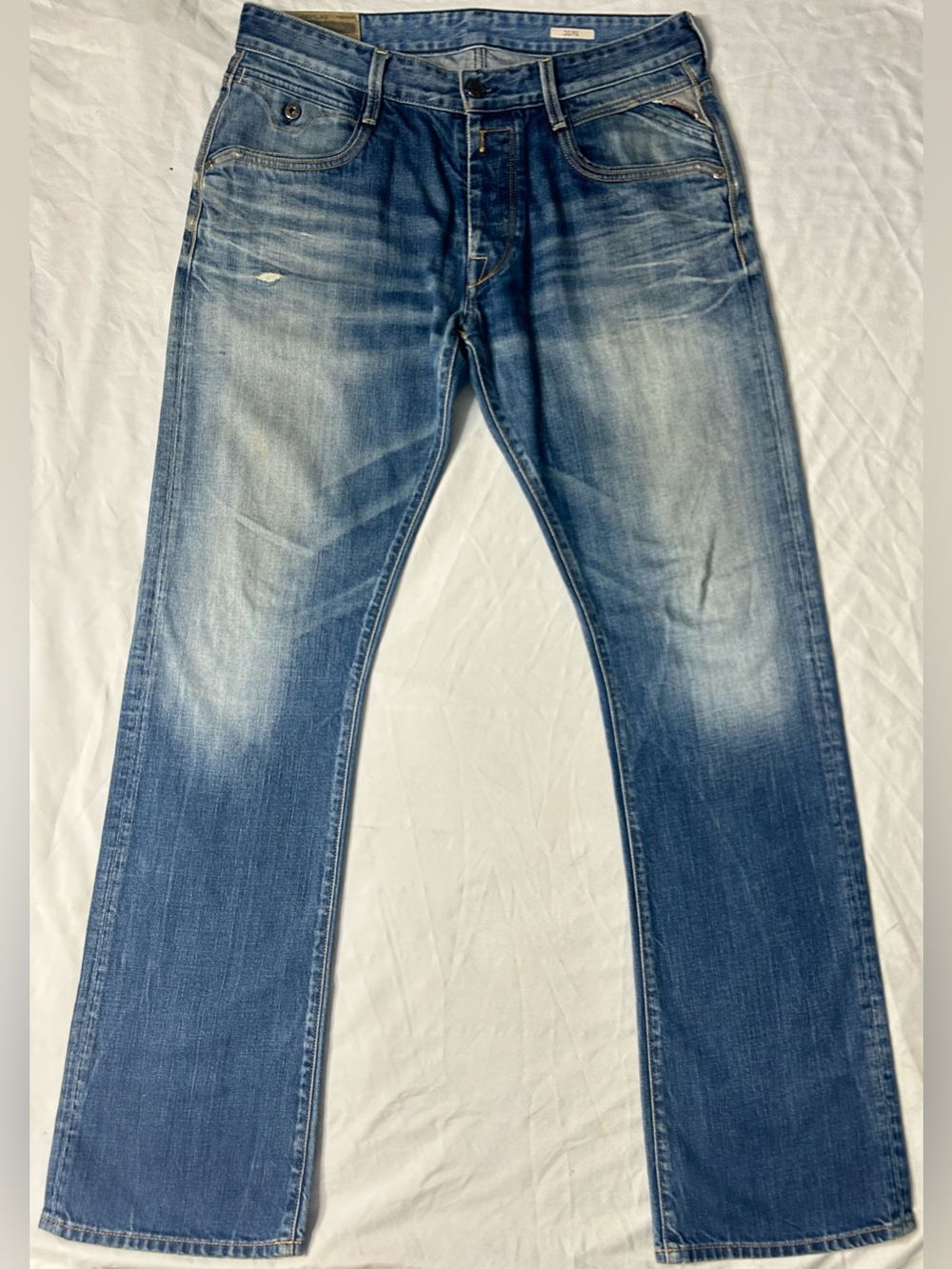 Replay JIMI Straight Leg Jeans Men's 33x34 Light Wash Distressed Italy